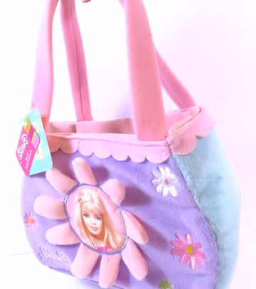 Barbie Doll Purse with Tags, Cute Small Light Cardboard Two-Handled Handbag in Pink, Purple, Green Pastel Colors, Read Below