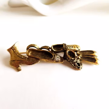 Vintage Gold Shoes Bar Brooch, Art Deco Shoes Rhinestone Antique Gold Pin, Show Lover Gift