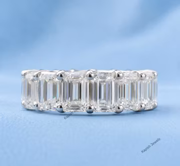 Emerald Cut Lab Grown Diamond Eternity Band, Full Eternity Wedding Band, Large Emerald Diamond Stacking Ring, Solid Gold Band