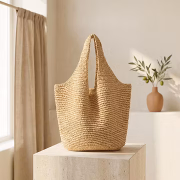 Crochet Straw Tote Bag, Large Woven Shoulder Bag for Women, Boho Beach Tote, Summer Market Bag, Lightweight Vacation Handbag
