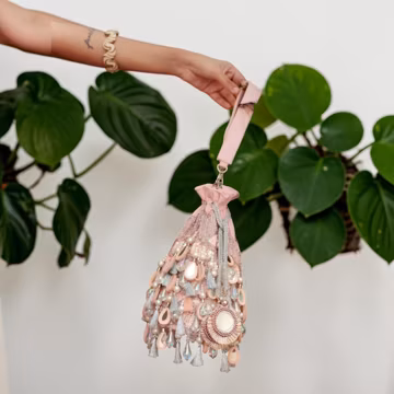 Pink Potli Bag, Bridal Clutch Purse, Beaded Wedding Bag, Pearl Embellished Handbag, Indian Wedding Purse, Bridesmaid Gift, Party Bag