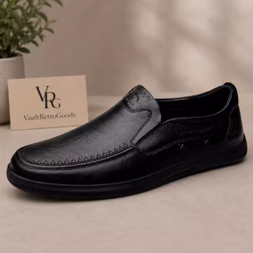 Men's Genuine Cowhide Leather Loafers, Breathable Slip-On Business Shoes