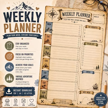 Printable Weekly Planner: Undated Schedule Template, To Do List, Goodnotes Insert Pages (PDF Download)