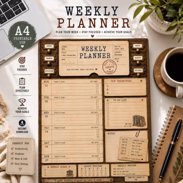 Printable Weekly Planner: Undated Schedule Template, To Do List, Goodnotes Insert Pages (PDF Download)