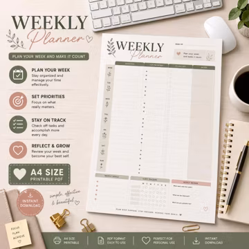 Printable Weekly Planner: Undated Schedule Template, To Do List, Goodnotes Insert Pages (PDF Download)