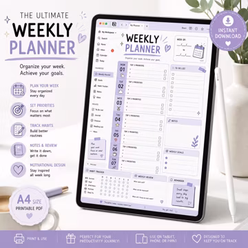 Printable Weekly Planner: Undated Schedule Template, To Do List, Goodnotes Insert Pages (PDF Download)