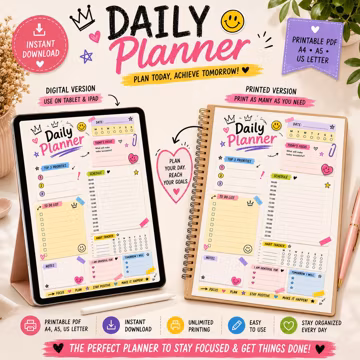 Digital Daily Planner | Undated Productivity, Wellness, Finance (PDF Download)