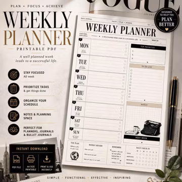 Printable Weekly Planner: Undated Schedule Template, To Do List, Goodnotes Insert Pages (PDF Download)