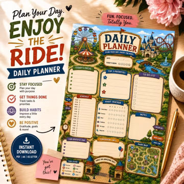 Amusement Park Daily Planner | Theme Park Adventure Productivity (Digital Download)