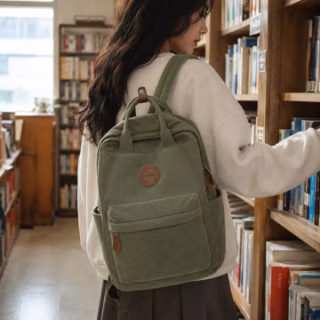Corduroy Backpack, Large Multi Pocket Rucksack with Front Pocket for Everyday Travel