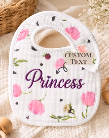 Embroidered newborn baby feeding adjustable muslin bibs personalized custom name floral pattern infant drool cloth toddler baby shower gift