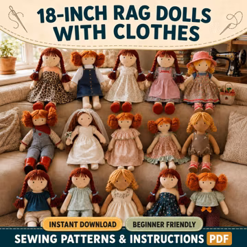 18 Inches Rag Doll Sewing Pattern Bundle PDF, Doll Clothes Patterns & Instructions, Beginner-Friendly (Instant Download)