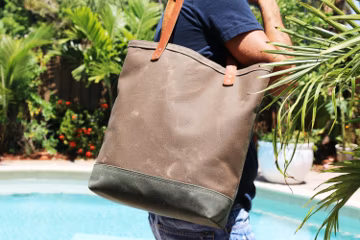 customizable Waxed Canvas tote, large tote bag, heavy weight water resistant - 010234
