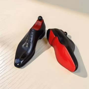 Handmade Men's Black Leather Oxford Shoes with red sole