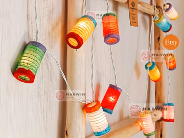 Circle Colorful Mix String Lights Japanese Paper Lantern Lamp Fairy Lights Shades Bedroom Home Decor Living Room Wall Hanging Dorm Game