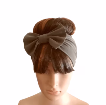 Carbon Grey Hairband. Bow Headband Stretch Head Wrap. Soft Cotton Spandex Hair Wrap.