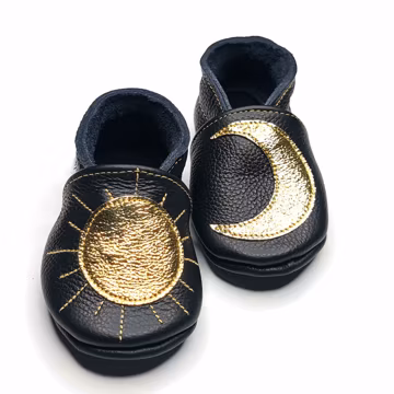 Sun&Moon Slippers, Black Baby Booties, Leather Baby Shoes, Baby Slippers, Boys Shoes, Toddler Moccasins, Fringe Baby Slippers, Ebooba, 3