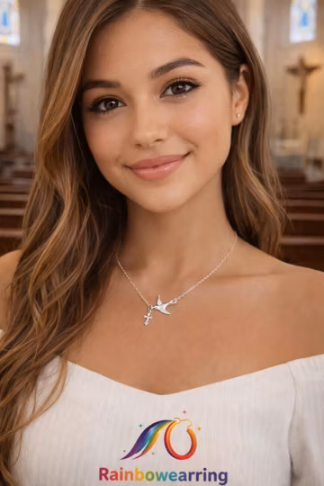 Gold Cross Necklace: Tiny Bird Sparrow Pendant, Christian Gift