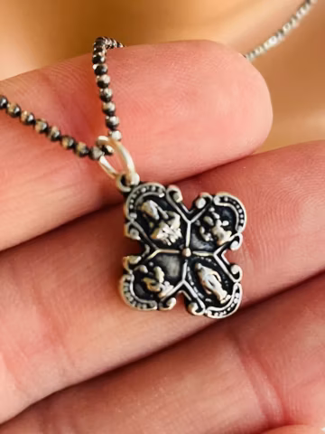 Oxidize sterling silver four-way charm necklace women men unisex small four-way cross Catholic religious protection necklaces charm necklace