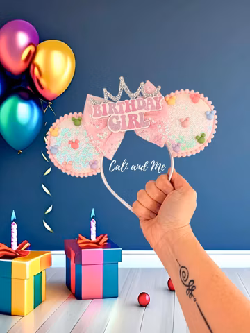 Birthday Girl Crown Ears, Mickey Ears, Minnie ears, Birthday Ears, Birthday Minnie Ears with Princess Tiara, Birthday Girl Ears, Disney Ears