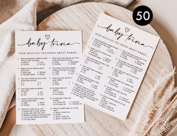 PRINTED + SHIPPED: 50 Baby Trivia Game Cards (50-Cards) Fun Baby Shower Game Activity Gender Neutral Boy Girl Minimalist Heavy Card Stock B8
