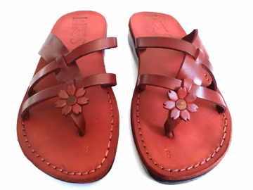 Brown Leather Sandals for Ladies, Women's Greek Style Flip Flops Summer Beach Sandals, Everyday Shoes for Comfort Walking, NARCISSUSS