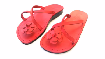 Red Leather Sandals for Women, Pretty Ladies' Flats Flip Flops, Summer Beach Sandals, GIZA