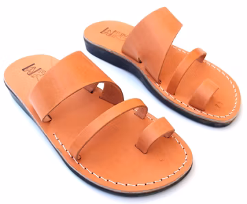 Natural Leather Toe Ring Sandals for Men and Women, Falts Flip Flops, Summer Beaach Greek Style Sandals , TRIPLE
