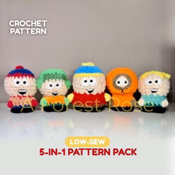 CROCHET PATTERN | Stitch Park Pals | 5-character bundle | low-sew amigurumi plush | instant download pdf