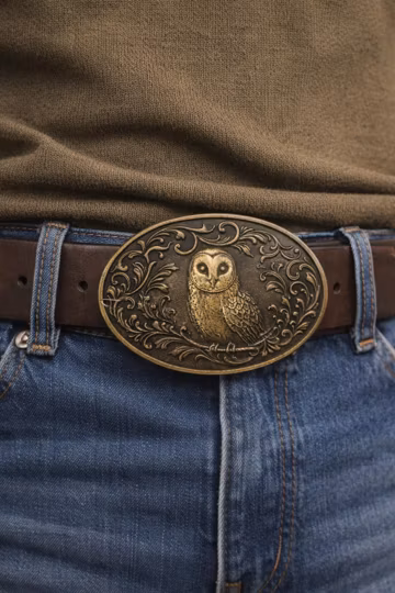 Owl Belt Buckle - Western Style Bird Lover Owl Barn