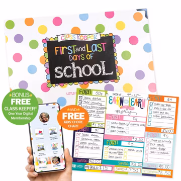 Class Keeper® School Days Memory Book & Chore Chart Bundle + BONUS App Membership | Kids School Keepsake Organizer | (2) Styles
