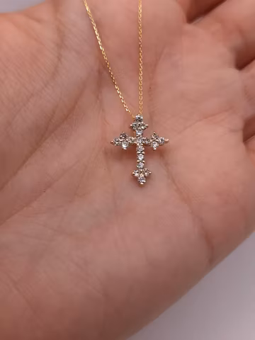 14Kt Gold 0.38 Ct Diamond Necklace, Diamond Cross Necklace, Natural Diamond Pendant, Real Diamond Necklace, Unisex