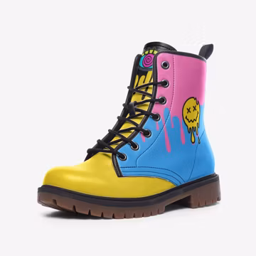 Trippy Color Boots Vegan Leather Lace up Boots Rave Boots Festival Footwear Psychedelic Boots Trippy Boots Colorful Laceup Happy Shoes