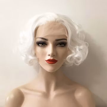 Snow White Hair Wig For Women Lace Front Wig Short Curly Vintage Marilyn Style Curl Slicked Back Wig