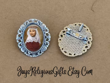 LARGE - Saint Margaret of Scotland Silver Brooch - Religious Portrait Jewelry Pin Gift for Women - Catholic Saint Jewelry Gift for her