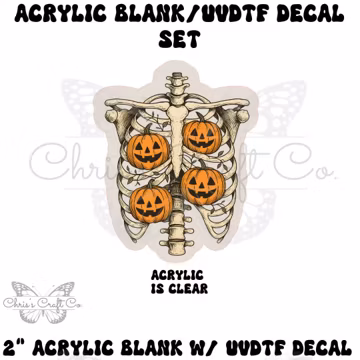 Halloween Pumpkin Ribcage UVDTF Decal Set: 2" Acrylic Blank, DIY Badge Reel