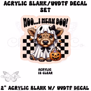 Highland Cow Moo I Mean Boo Acrylic Blank Decal Set, DIY Badge Reels, UVDTF sticker, Unfinished Badge Reel, Badge Reel Blanks