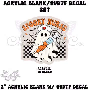 Spooky Nurse UVDTF Decal Set: Halloween DIY Badge Reel with Acrylic Blank