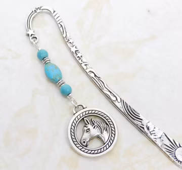 Turquoise Horse Equestrian Bookmark, Unique Beaded Bookmarks, Tibetan Silver Bookmark, Horse Gift Idea