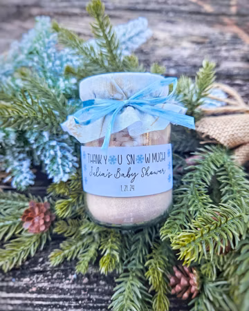 Personalized Hot Cocoa Jar Favor: Snow Much Fun Baby Shower, Winter Wedding, Corporate Gifts