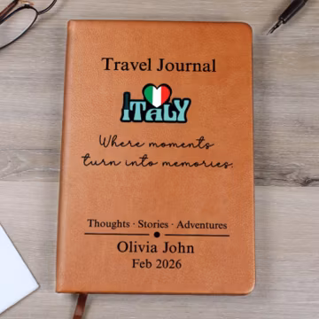 Italy Travel Journal – Personalized Italy Journal, Custom Name Vegan Leather Travel Notebook, Italy Trip Memory Book, Vacation Keepsake Gift