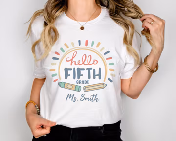 Personalized Hello Fifth Grade Teacher Shirt: Back to School Tee