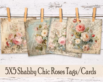Shabby Chic Rose Tags: French Farmhouse Cards (Digital Download)