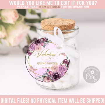 Editable Quinceanera Tag, Thank You, Purple, Gift tag, Mis Quince Anos, 15th Birthday, Butterfly, Corjl Template, Instant Download QU054D