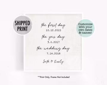 Personalized anniversary gift for wife, important dates print, custom wedding gift for newlyweds, personalized dates sign, first day yes day