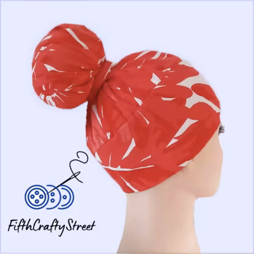 Floral Red High Bun Scrub Cap: Stretchy Knit Ponytail Hat