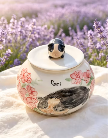 Custom Guinea Pig Portrait Handmade Ceramic Urn – Handmade Pet Ashes Keepsake – Hand-Painted Memorial Urn for Beloved Pet – Pet Loss Gift