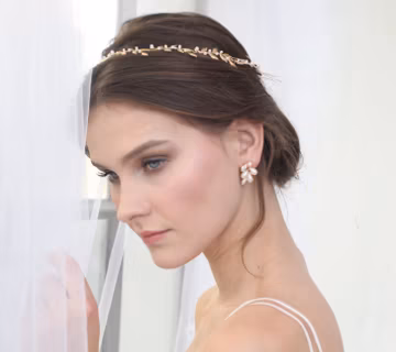 Gold Leaf Bridal Hair Wreath, Crystal Wedding Headband