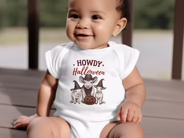 Howdy Halloween Bodysuit Gift, Cute Farm Animal Pumpkin Western Halloween Baby Outfit, Rustic Cow Pig Goat Witchy Fall Infant Clothes