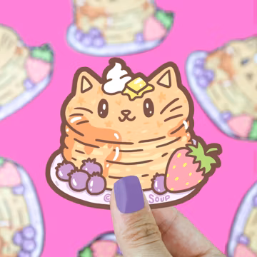 Pancake Cat Sticker, Breakfast Vinyl Sticker, Cute Cat Decal, Yummy, Adorable Kitty, Waterproof, Sticker, for Water Bottle, Laptop, Phone